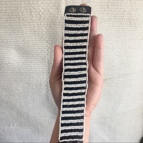 SOLD Anthro Beaded Leather Cuff Stripe Bracelet - Picture 8 of 8